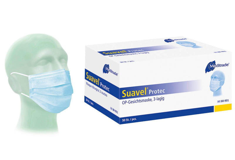 Suavel® Protec, Mundschutz, OP-Maske mit elastischen Ohrschlaufen, blau, OP-Maske nach EN 14683, Typ II / Typ II R, 80-900, 80-901, 80-902 - Notemed Medizintechnik 