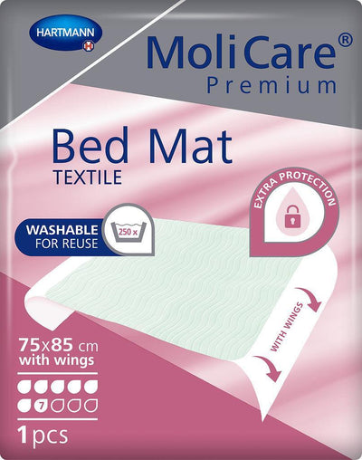 MoliCare Premium Bed Mat Textile 7 Tropfen m. Flügeln, wiederverwendbare textile Bettschutzeinlage, 75 x 85 cm, kann bis zu 250-mal gewaschen werden, Inkontinenzunterlage, 155012, 155013 - Notemed Medizintechnik 