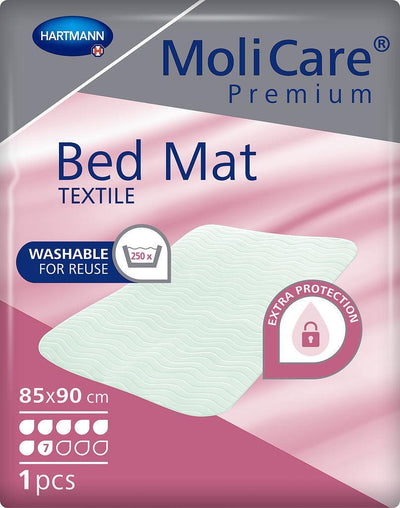 MoliCare Premium Bed Mat Textile 7 Tropfen 85 x 90 cm, wiederverwendbare textile Bettschutzeinlage, kann bis zu 250-mal gewaschen werden, Inkontinenzunterlage, 155010, 155011 Hartmann