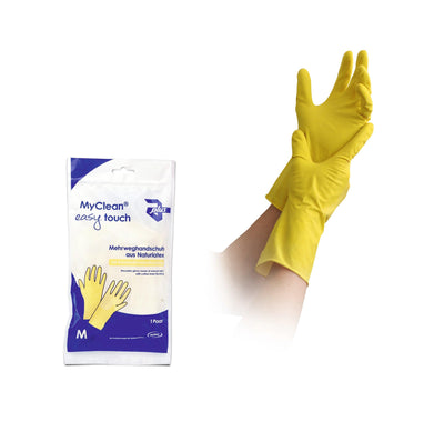 MyClean® easy touch, Gr. S - Gr. XL, Mehrweghandschuh aus Naturlatex, mit Baumwollinnenbeflockung, Handschuhe, MAM74152, MAM74153, MAM74154, MAM76286 - Notemed Medizintechnik 