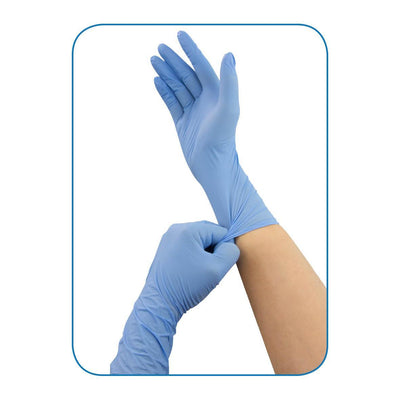 EASY Gloves Nitrile Premium Guard blau, Einmal- Untersuchungs- und Schutzhandschuhe, verlängerte Stulpen, Box (VE) = 90, 100 Stück, AEROuse - Notemed Medizintechnik 