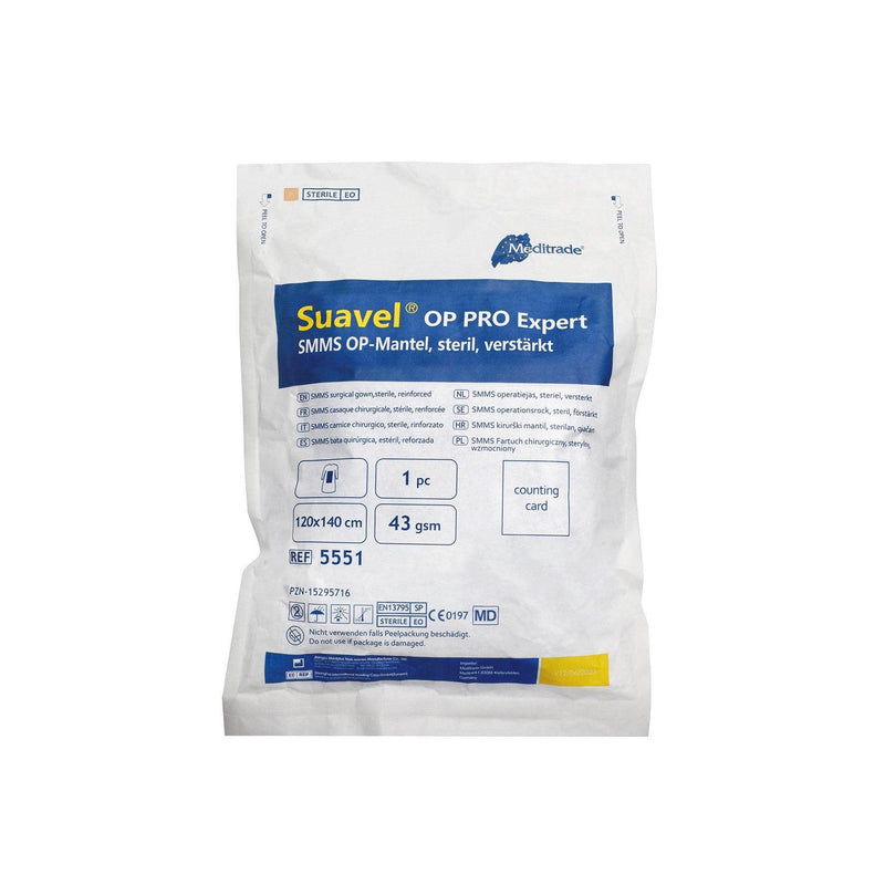 Suavel OP PRO Expert SMMS; OP-Mantel, Kittel, STERIL, Gr. M, Gr. L, Gr. XL, Gr. XXL, DIN EN 13795 SP; 43g
 Steril 120 x 140, 5551, 5552, 5553, 5554 - Notemed Medizintechnik 