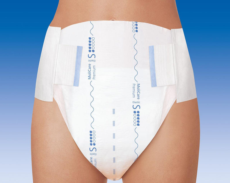 MoliCare Premium Elastic 8 Tropfen Gr. S/M/L/XL, Inkontinenzslip mit dehnbaren, elastischen Seitenteilen und wiederverschließbaren Klett-Klebe-Verschlüssen, 165471, PZN 14355451, 
165472, 
PZN 14211054, 
165473, 
PZN 14211060, 
165474, 
PZN 14211077 Hartmann