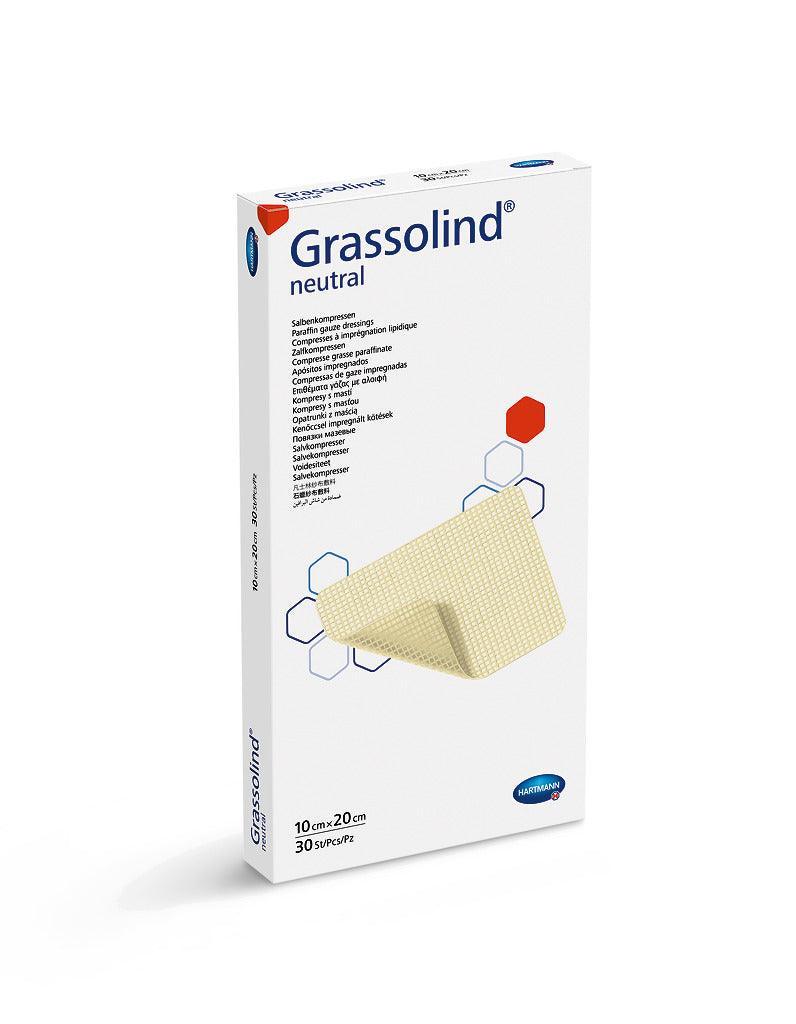 Grassolind 5 x 5 cm, 7,5 x 10 cm, 10 x 10 cm, 10 x 20 cm, 20 x 20 cm, Salbenkompresse mit dem weitmaschigen Baumwollgewebe, 499310, 499350, 499313, 499353, 499314, 499354, 499336, 499315 - Notemed Medizintechnik 