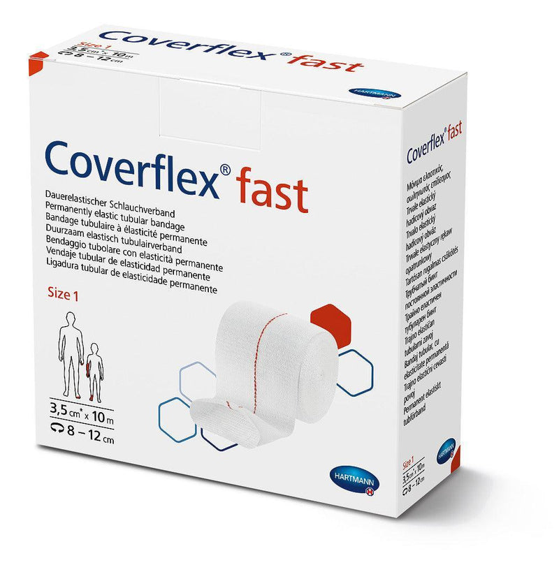 Coverflex fast, dauerelastischer Schlauchverband, Gr.1 (3,5cm x 10m), Gr.2 (5cm x 10m) Gr.3 (7,5cm x 10m), Gr.4 (10,75cm x 10m), Gr.5 (17,5cm x 10m), 931025, 
931026, 
931027, 
931028, 
931029 - Notemed Medizintechnik 