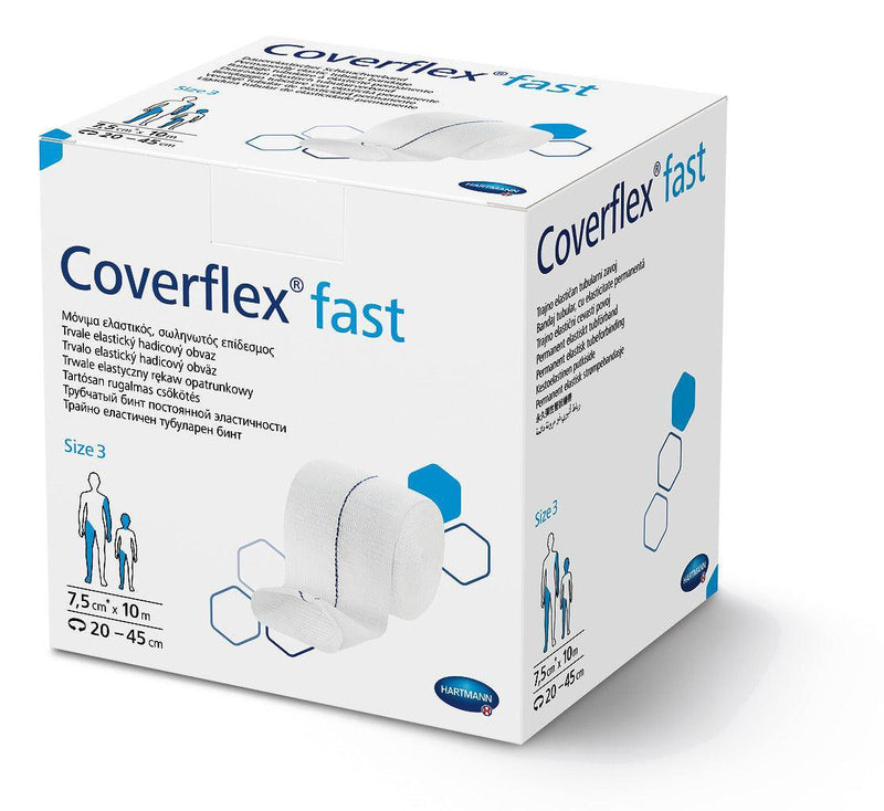 Coverflex fast, dauerelastischer Schlauchverband, Gr.1 (3,5cm x 10m), Gr.2 (5cm x 10m) Gr.3 (7,5cm x 10m), Gr.4 (10,75cm x 10m), Gr.5 (17,5cm x 10m), 931025, 
931026, 
931027, 
931028, 
931029 - Notemed Medizintechnik 