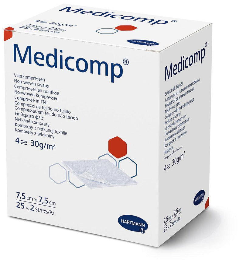 Medicomp steril 5x5 cm, 7,5 x 7,5 cm, 10 x 10 cm, 10 x 20 cm, 411074, 
411072, 
411064, 
411075 - Notemed Medizintechnik 