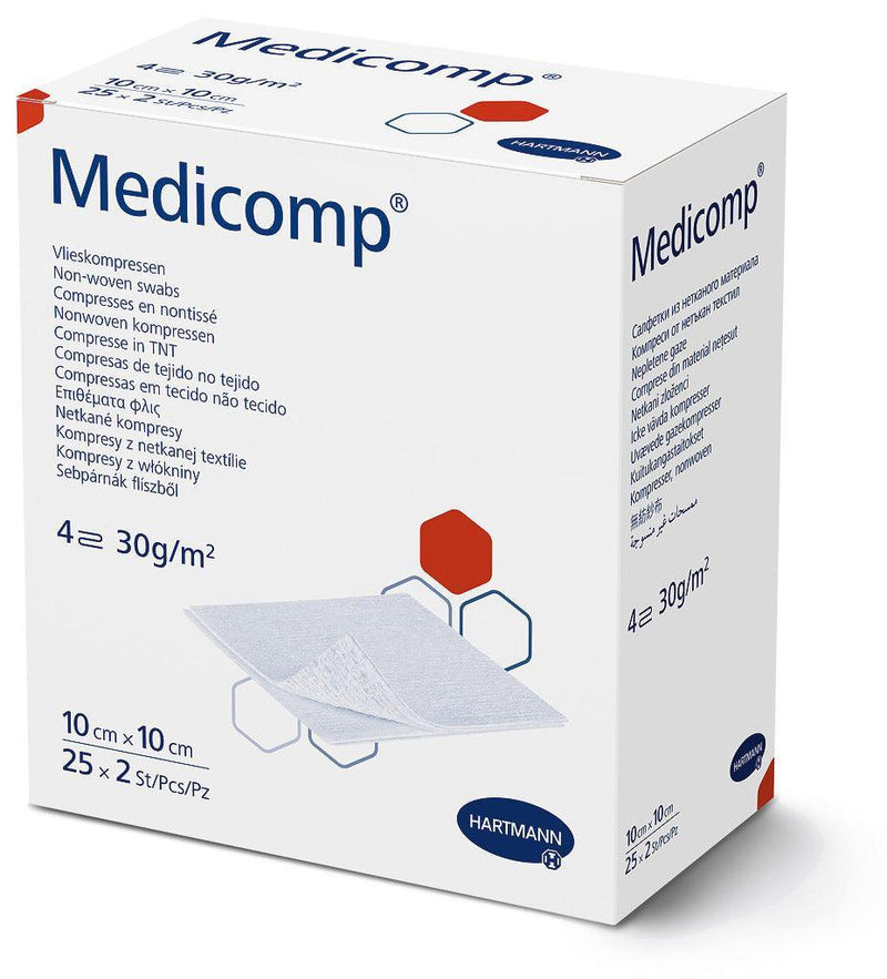 Medicomp steril 5x5 cm, 7,5 x 7,5 cm, 10 x 10 cm, 10 x 20 cm, 411074, 
411072, 
411064, 
411075 - Notemed Medizintechnik 