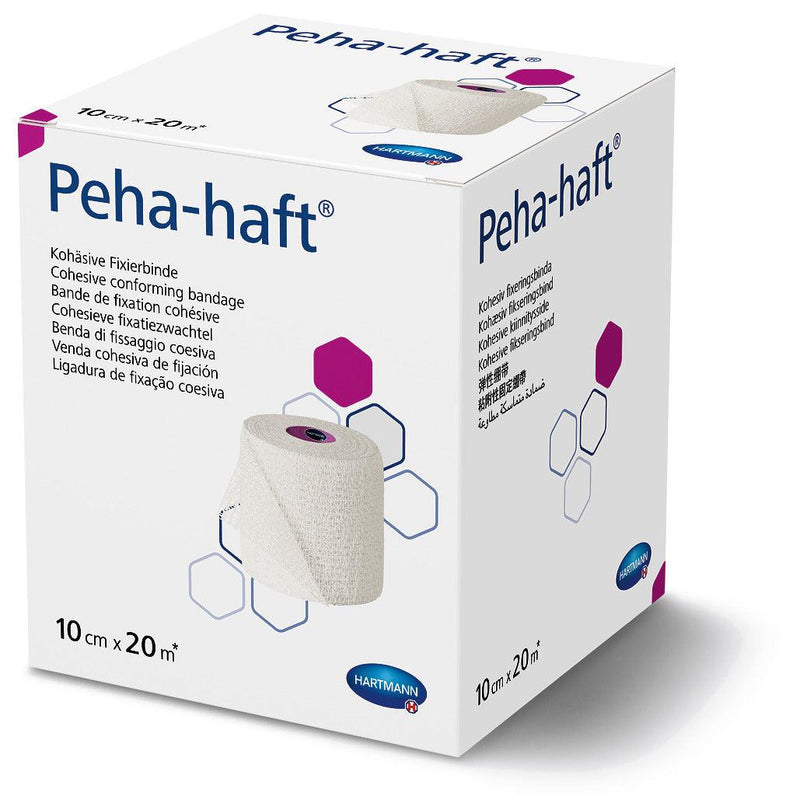 Peha-haft gedehnt 20 m lang, lose in Kartons, kohäsive, elastische Fixierbinde, 6 cm x 20 m, 8 cm x 20 m, 10 cm x 20 m, 12 cm x 20, 932476, 
932477, 
932478 Hartmann