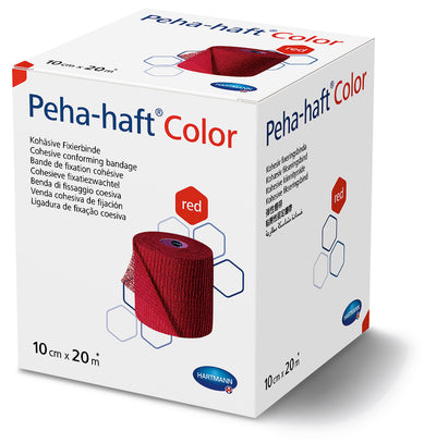 Peha-haft Color rot, kohäsive Fixierbinde, gedehnt 20 m lang, einzeln in Faltschachteln, 6 cm x 20 m, 8 cm x 20 m, 10 cm x 20 m, 932460, 
932461, 
932462 Hartmann