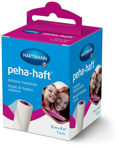 Peha-haft Fixierbinde latexfrei, kohäsive, elastische Fixierbinde, gedehnt 4 m, einzeln verpackt, 6 cm x 4 m, 8 cm x 4 m, OTC, 928001, 
928004 Hartmann