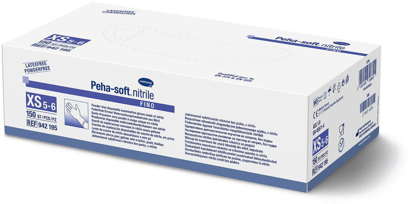 Peha-soft nitrile fino puderfrei, strapazierfähiger Einmal-Handschuh, Einmal-Untersuchungs- /Schutzhandschuhe, Gr. XS/S/L/XL, Pkg. á 150 Stück, Einweghandschuhe, Handschuhe, Einmal, 942195, 
942196, 
942196, 
942197, 
942198, 
942199 Hartmann