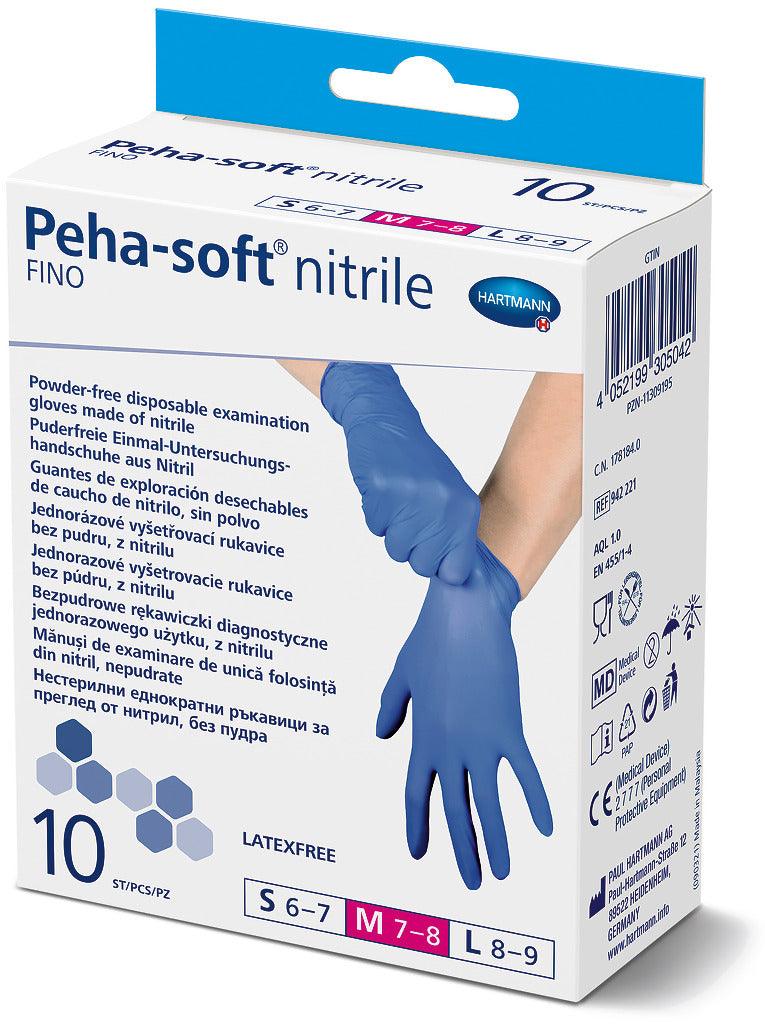 Peha-soft nitrile fino puderfrei strapazierfähiger Einmal-Handschuh, Einmal-Untersuchungs- /Schutzhandschuhe, Gr. S/M/L/XL, Pkg. á 10 Stück, Einweghandschuhe, Handschuhe, Einmal, 942220, 942221
942222 Hartmann