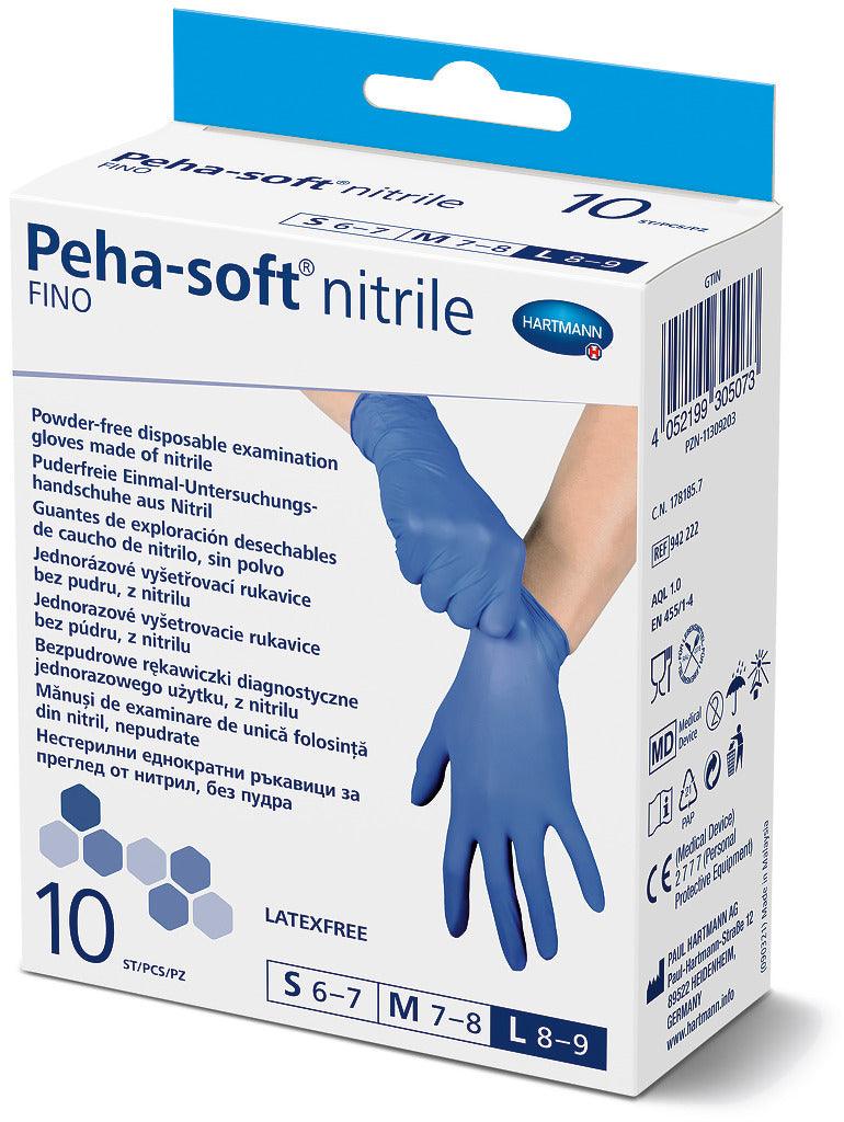 Peha-soft nitrile fino puderfrei strapazierfähiger Einmal-Handschuh, Einmal-Untersuchungs- /Schutzhandschuhe, Gr. S/M/L/XL, Pkg. á 10 Stück, Einweghandschuhe, Handschuhe, Einmal, 942220, 942221
942222 Hartmann