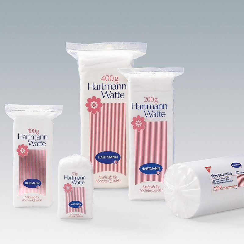 HARTMANN Watte, 50 g, 
100 g, 
200 g, 
400 g, 100 % Baumwolle, durchgehend zickzack gelegt ohne Perforation, 110122, 
110123, 
110128, 
110129 - Notemed Medizintechnik 