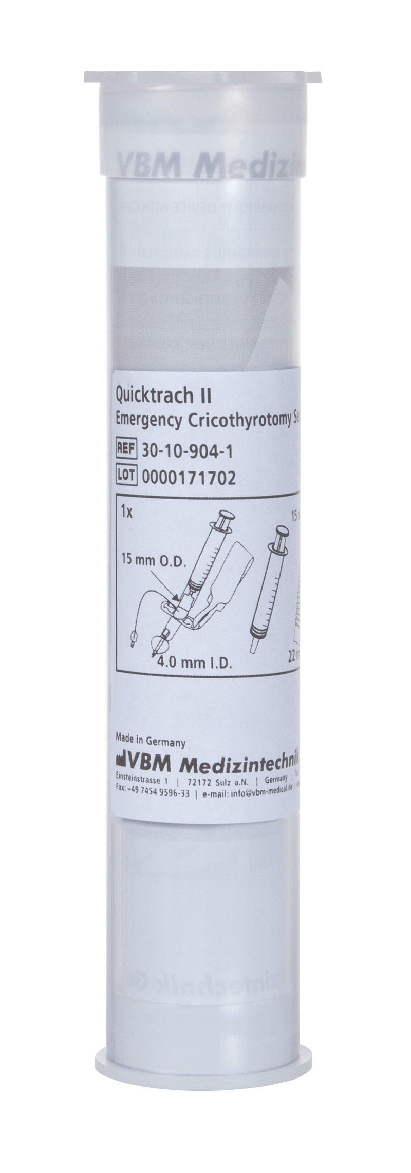 Quicktrach II - Erwachsenen Koniotomiebesteck mit Cuff, 4 mm I.D., steril - Perkutane Koniotomie (Punktionskoniotomie) - Notemed Medizintechnik 