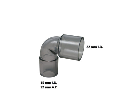 Maskenkrümmer 22 mm A.D./15 mm I.D. zu 22 mm I.D., Material: PC, PSU, Pkg. / 10 Stück VBM