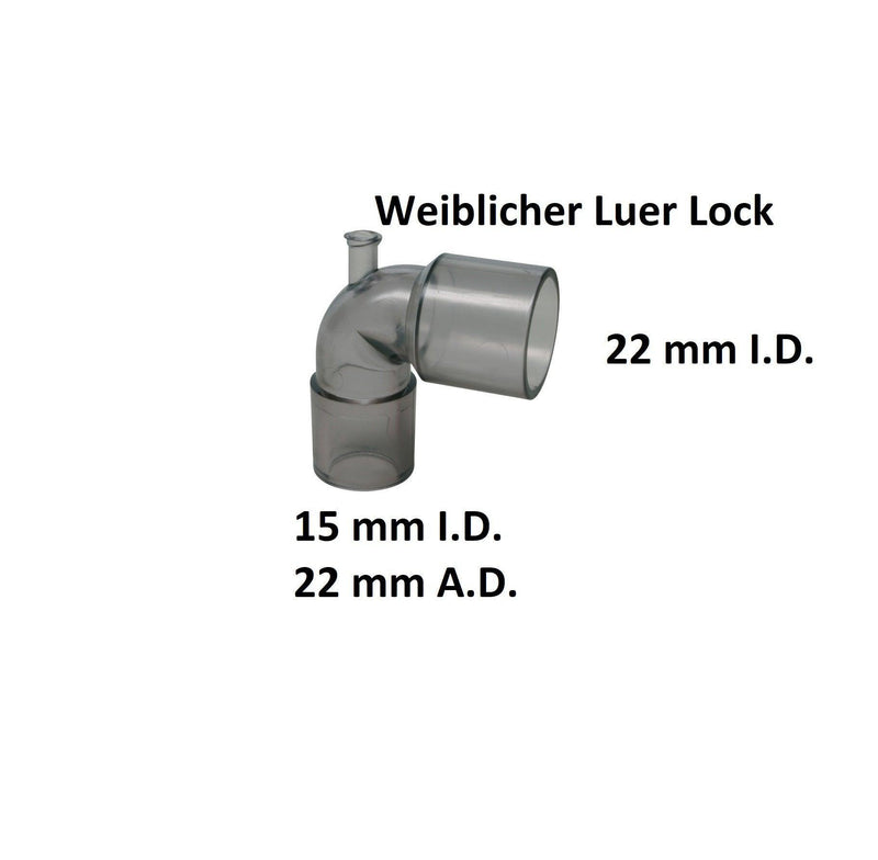 Maskenkrümmer 22 mm A.D./15 mm I.D. zu 22 mm I.D., Material: PC, PSU, Pkg. / 10 Stück - Notemed Medizintechnik 