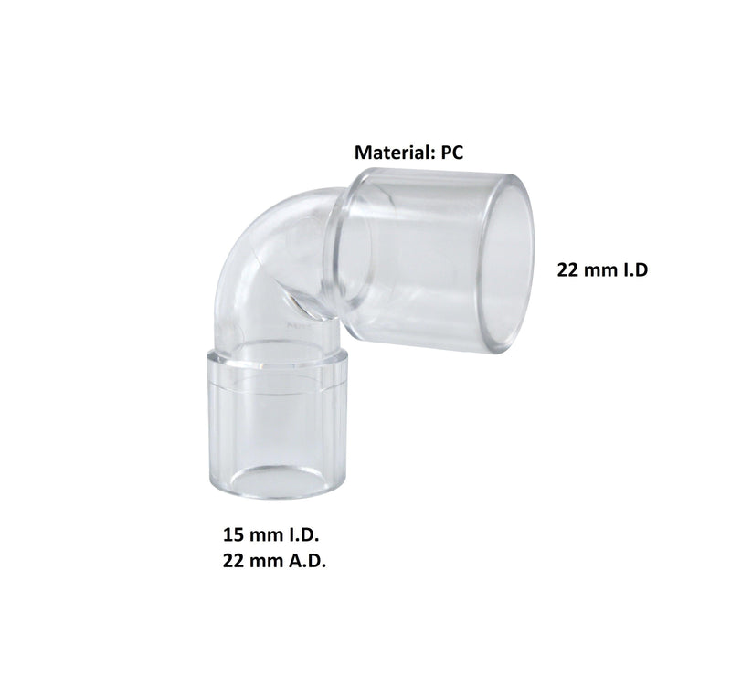 Maskenkrümmer 22 mm A.D./15 mm I.D. zu 22 mm I.D., Material: PC, PSU, Pkg. / 10 Stück - Notemed Medizintechnik 