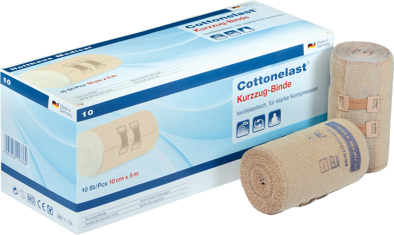 Cottonelast® Kurzzug-Binde, Klinikpackung, lose in Schachtel, Elastische Kompressionsbinde, 6 cm x 5 m, 8 cm x 5 m, 10 cm x 5 m, 12 cm x 5 m - Notemed Medizintechnik 