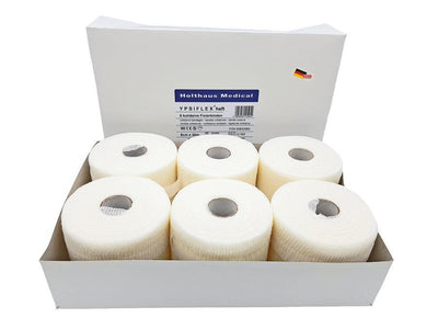 YPSIFLEX haft Fixierbinde, Klinikpackung, Gekräuselt, 20 m gedehnt. Kohäsive elastische Mullbinde, 12593, 12595, 12596 - Notemed Medizintechnik 