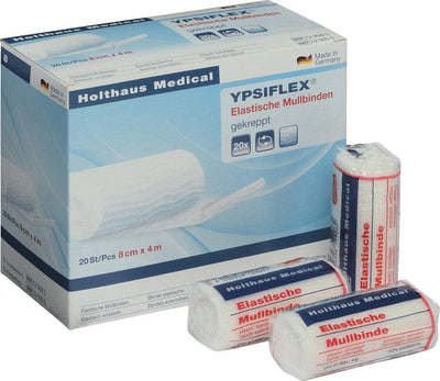 YPSIFLEX Elast. Mullbinde, Gekreppte, elastische Mullbinde, Klinikpackung, lose, 4 cm x 4 m, 6 cm x 4 m, 8 cm x 4 m, 10 cm x 4 m, 12 cm x 4 m Holthaus