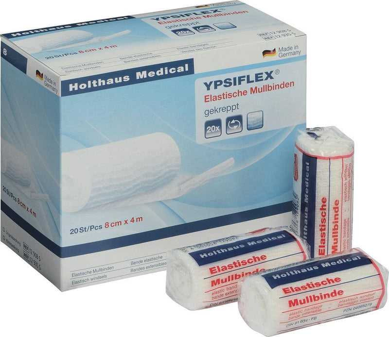 YPSIFLEX Elast. Mullbinde, Gekreppte, elastische Mullbinde, Klinikpackung, lose, 4 cm x 4 m, 6 cm x 4 m, 8 cm x 4 m, 10 cm x 4 m, 12 cm x 4 m - Notemed Medizintechnik 