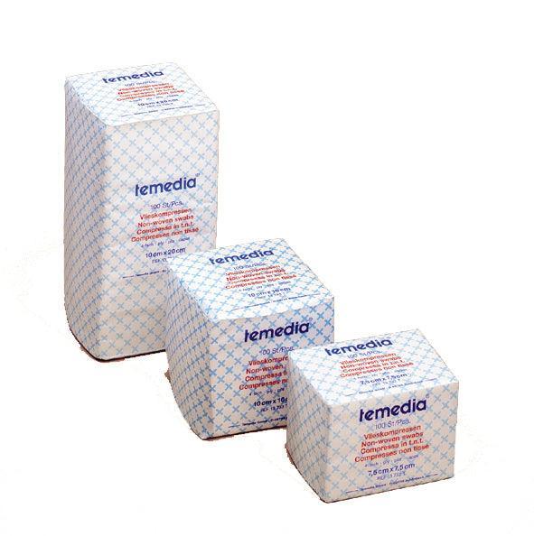 Temedia® Vlieskompresse 4-fach, Pkg. 100 Stück, unsteril, Saugstarke Vlieskompresse, 4-fach gefaltet, 5 x 5cm, 7.5 x 7.5cm, 10 x 10cm - Notemed Medizintechnik 