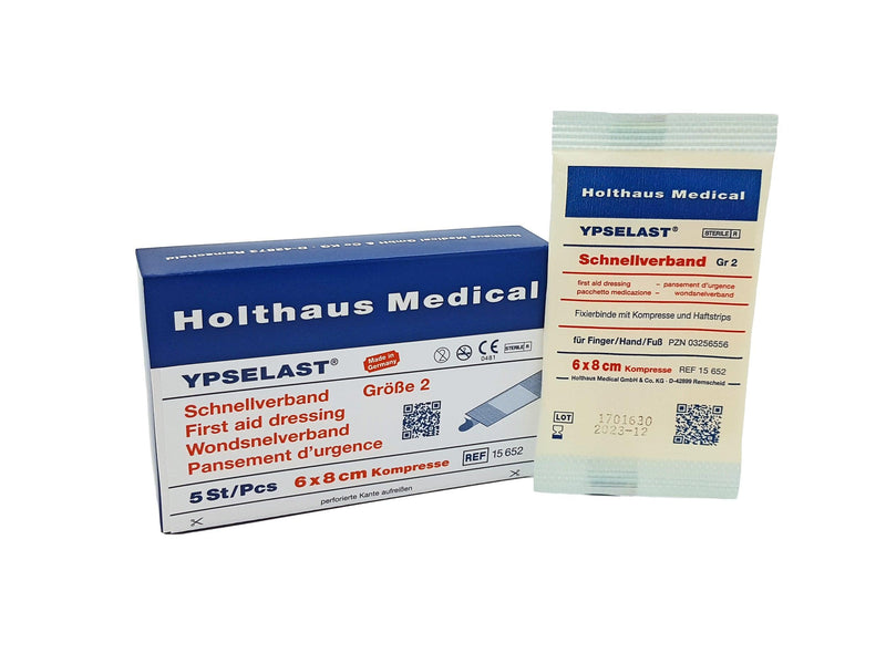 YPSELAST® Schnellverband, Gr. 1 bis Gr. 3, gebrauchsfertiger Verband, elastischer Fixierbinde, Vlieskompresse & Haftstrips zum Befestigen der Binde - Notemed Medizintechnik 