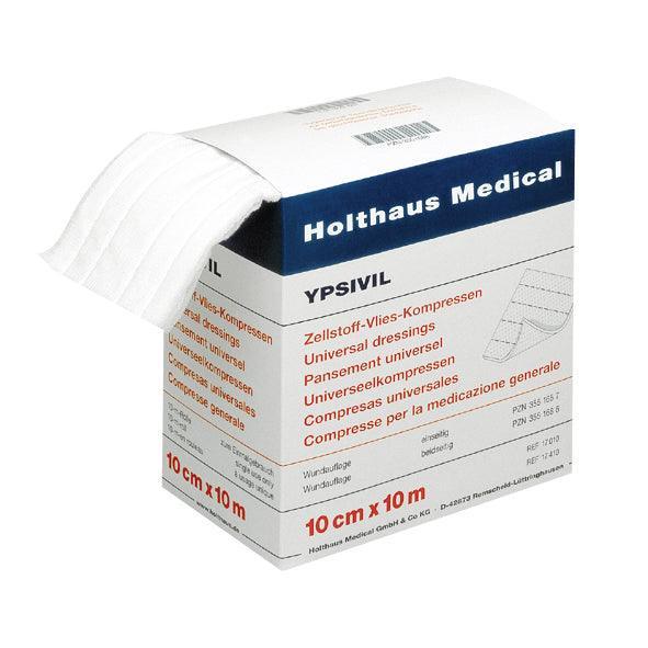 YPSIVIL Zellstoff-Vlies-Kompresse, aus hochgebleichtem Verbandzellstoff mit seidenweicher, weniger wundhaftenden Vliesstoff-Auflage, 10 cm x 10 m - Notemed Medizintechnik 