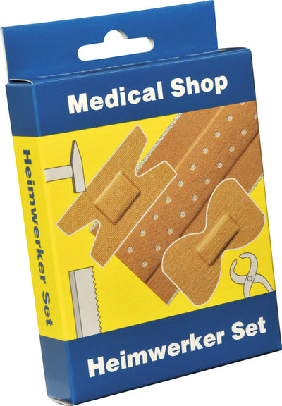 Medical Shop Heimwerker Set, 11-teiliges Sortiment, Schachtel mit EURO-Loch zur Befestigung, Wundpflaster, Fingerverbände, Fingerkuppen, Fingergelenk Holthaus