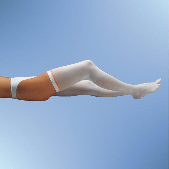 Medikur® TP-Strumpf, Thrombose-Prophylaxe-Strumpf mit stufenlosem Kompressionsverlauf für liegende Patienten, Farbstreifen als Größenkennzeichnung - Notemed Medizintechnik 