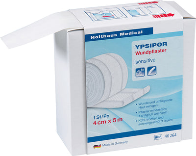 YPSIPOR Wundpflaster, Spenderbox Vlies, für empfindliche Haut geeignet, 4 cm x 5 m, 6 cm x 5 m, 8 cm x 5 m, 40264, 
 40266, 
 40268 Holthaus