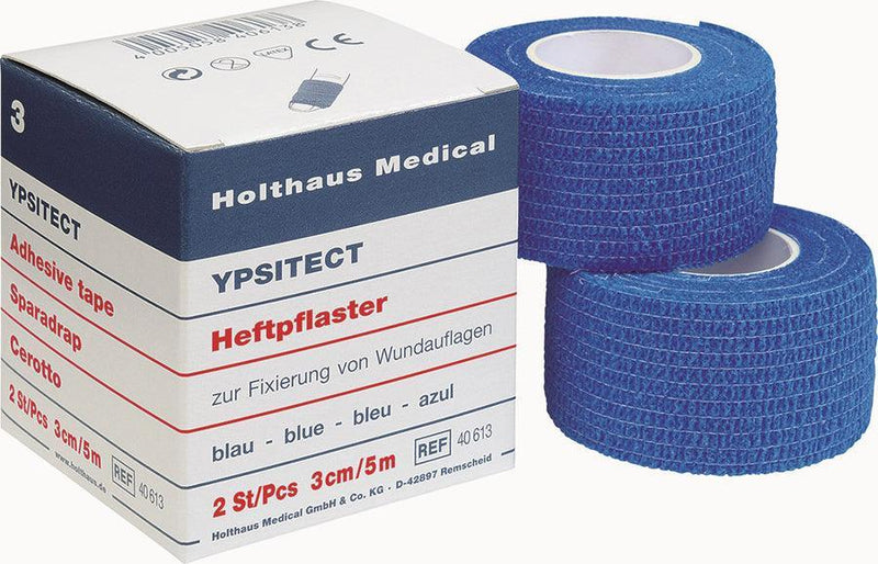 YPSITECT Heftpflaster blau, Heftpflaster zur Fixierung von Wundauflagen, 2 Stück, 3cm x 5m, 40613 - Notemed Medizintechnik 