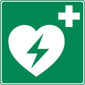 Rettungszeichen „Defibrillator“ nachleuchtend, 200 x 200 mm, 50312N - Notemed Medizintechnik 