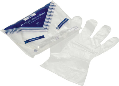 Einweg-Handschuhe, gestanzte Handschuhe aus Polyäthylen, Packung á 100 Stück, 50600 Holthaus