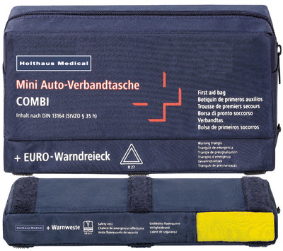 Mini 3 in 1 Verbandtasche blau Inhalt DIN 13164 + Warndreieck + Warnweste, 62220 Holthaus