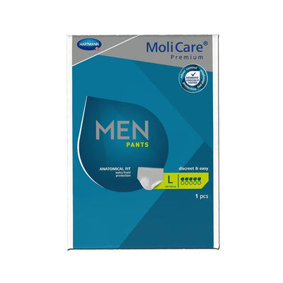 MoliCare Premium MEN PANTS 5 Tropfen L, Einweghöschen, Einweghose, bei mittlerer Blasenschwäche, auf die Anatomie des Mannes abgestimmte Passform, Bauch/Hüftumfang 100-150 cm, 915818, PZN 14022459 - Notemed Medizintechnik 