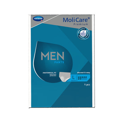 MoliCare Premium MEN PANTS 7 Tropfen L, Bauch/Hüftumfang 100-150 cm, Einweghöschen, speziell für Männer entwickelte Einweghosen, bei mittlerer Blasenschwäche, 915828, PZN 14022502 Hartmann