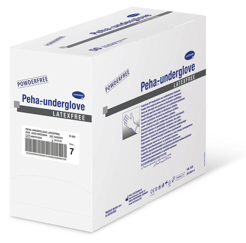 Peha-underglove latex OP-Handschuhe, steril, Pkg. á 50 Paar, Gr. 5.5 bis Gr. 9, für alle chirurgischen Eingriffe, puderfreie Einmal-OP-Handschuhe, Einweghandschuhe, 942510, 942511, 
942512, 
942513, 
942514, 
942515, 
942516, 
942517 Hartmann