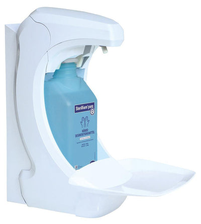 Eurospender RX5 Touchless, für 500 ml-Flaschen, Ersatzpumpe, Auffangschale, Berührungsloser Kunststoffspender mit Sensortechnik für die Applikation von Hände-Desinfektionsmitteln und Waschlotionen, 981730, 981731, 981732 - Notemed Medizintechnik 