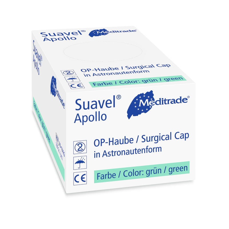Suavel® Apollo OP-Haube in Astronautenform, grün, Mit extralangen Bändern und Halsschutz, 70-131G - Notemed Medizintechnik 