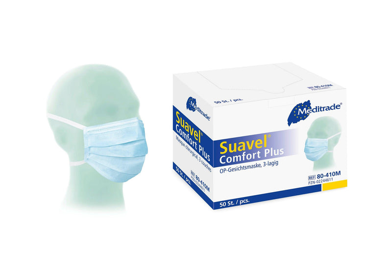 Suavel® Comfort Plus, Mundschutz, OP-Maske zum Binden, blau, OP-Maske nach EN 14683, Typ II, 80-410M - Notemed Medizintechnik 