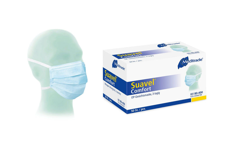 Suavel® Comfort, Mundschutz, OP-Maske zum Binden, blau, OP-Maske nach EN 14683, Typ II, 80-400, 80-402 - Notemed Medizintechnik 
