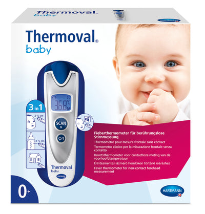 Thermoval baby Non-contact Infrarot-Fieberthermometer für berührungslose Temperaturmessung an der Stirn, an Objekten sowie der Umgebungstemperatur, 925091 Hartmann