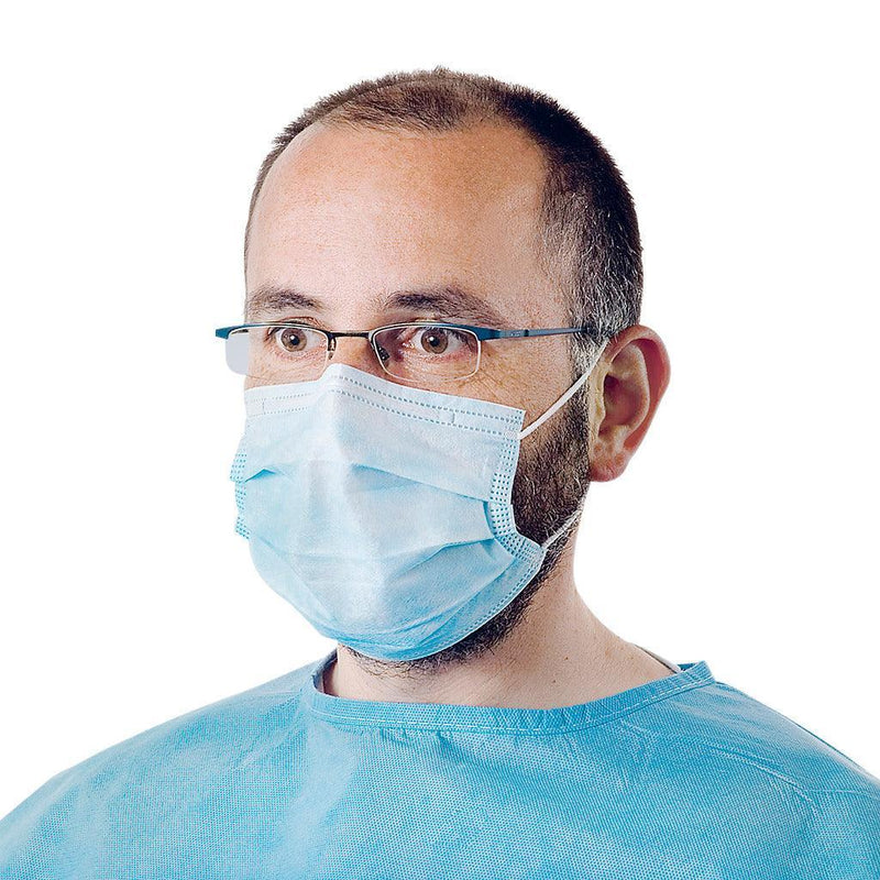 Foliodress mask Comfort Loop blau, OP-Maske, Einwegmaske, Gesichtsmaske, mit weichen, elastischen Gummibändern zur Fixierung hinter den Ohren, 992537 - Notemed Medizintechnik 