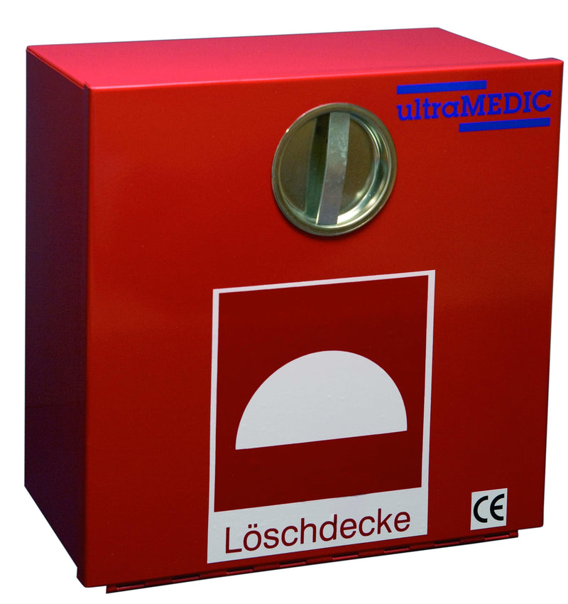 Feuerlöschdeckenbehälter, Löschdeckenbehälter in rot, ohne Inhalt, Aufkleber „Löschdecke“, ultraFIREBOX, ohne Inhalt, rot, SAN-0080 - Notemed Medizintechnik 