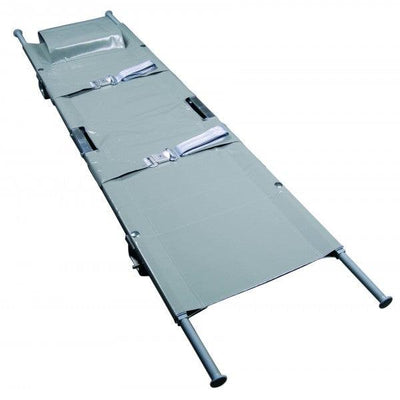 Krankentrage, 2x klappbar, mit 4 Rollfüßen, aus Chemiefasergewebe, hoch reißfest und widerstandsfähig, wasserdicht und desinfizierbar, ultraSTRETCHER "0710", 4 Rollenfüße, sani-grau, SAN-0104-4R - Notemed Medizintechnik 