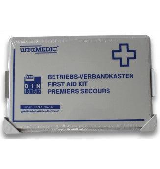 Betriebsverbandkasten aus Kunststoff inkl. Wandhalterung, ultraWORKS II, mit Füllung DIN 13157, grau, SAN-0165 - Notemed Medizintechnik 