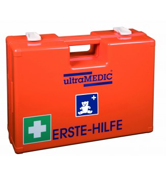 Erste-Hilfe-Koffer in SPEZIAL Abmessung, gefüllt nach DIN 13157 in orange, für den Einsatz in Kindergärten, KITAs, Spielgruppen, ultraBOX "KIDDY", mit EXTRA-Füllung, orange, SAN-0175-KID UltraMEDIC